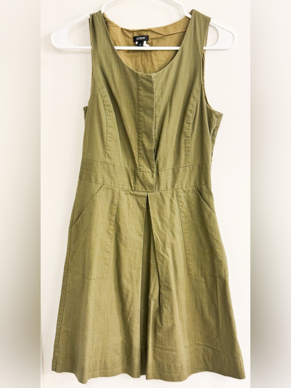 J. Crew Olive Green Sleeveless Dress w/ Pockets Sz 2